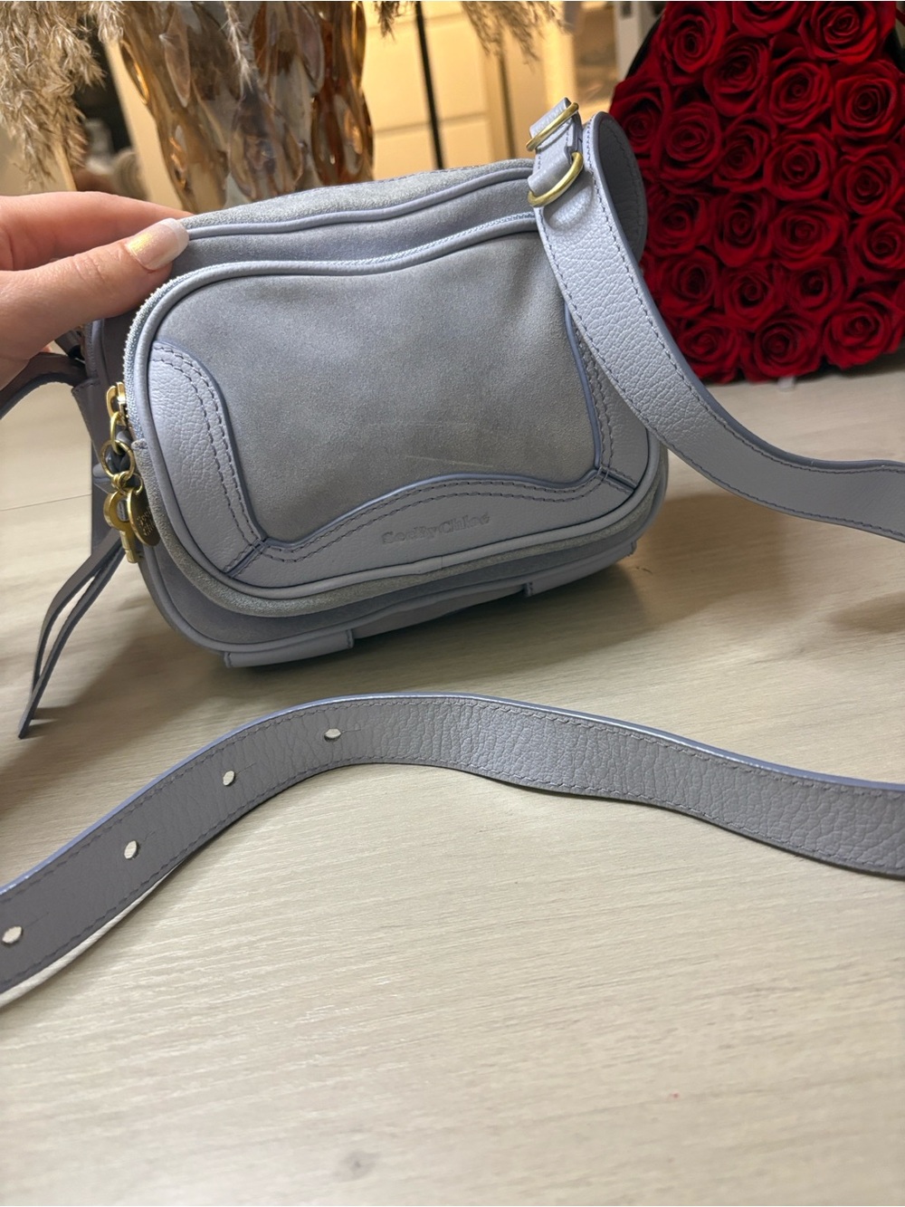 See by Chloe suede leather Light blue Crossbody Bag